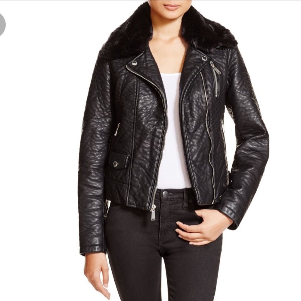 AQUA Leather Fur‎ Moto Jacket